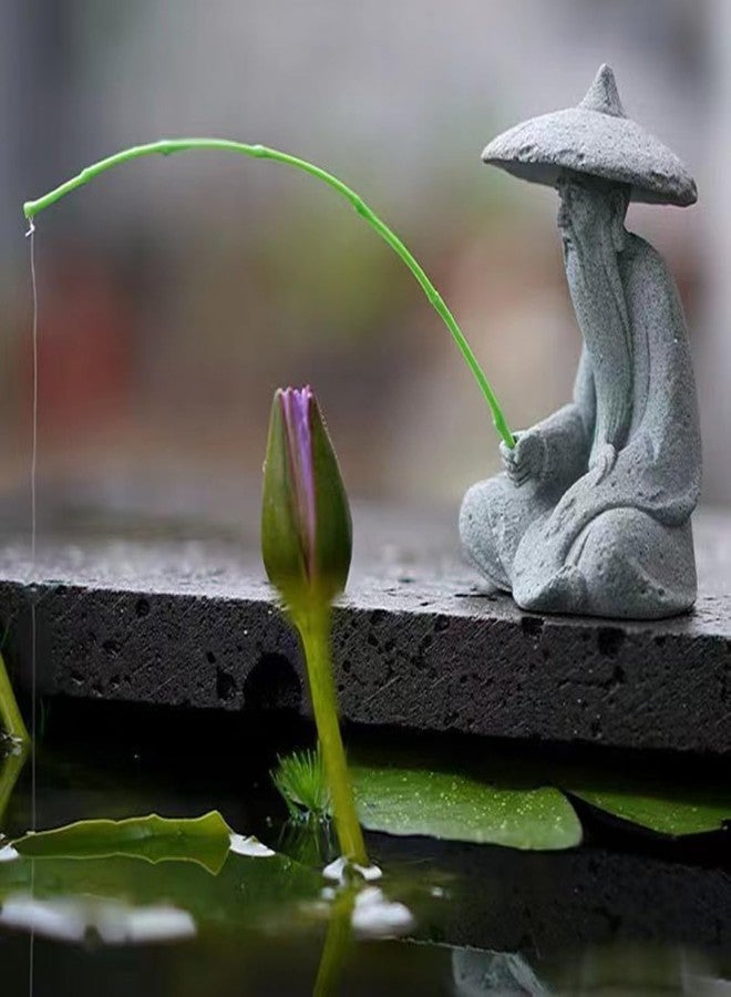livelyfish Mini Fisherman Statue Asian Zen Decoration Sitting Fishing Figurines Sandstone Vintage Ornament for Aquarium Fish Tank Pot Garden Home Japanese Decor,D - Image 3